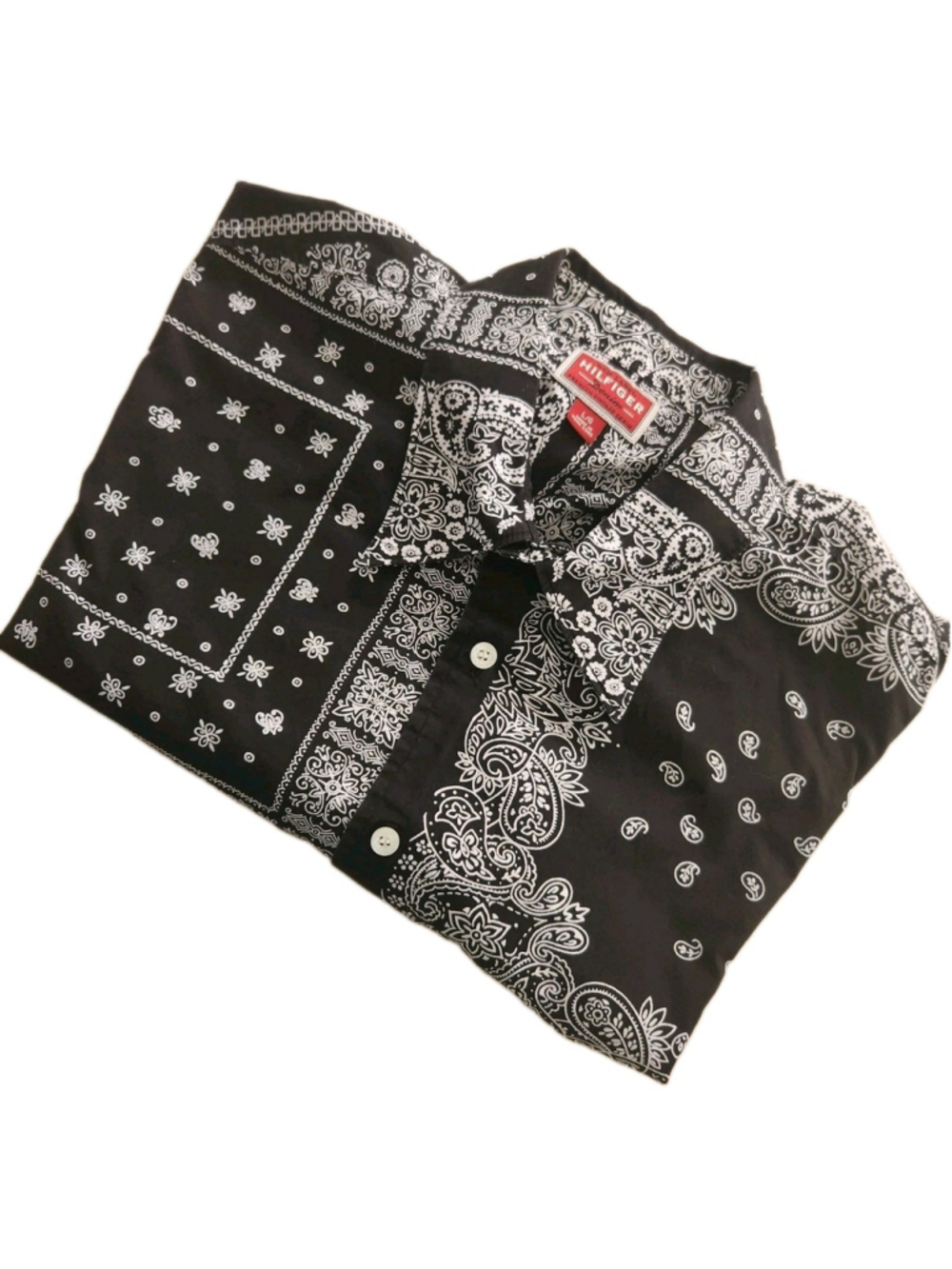 Vintage Tommy Hilfiger Red Label Shirt Mens Large Short Sleeve Button Up Paisley - Picture 3 of 9